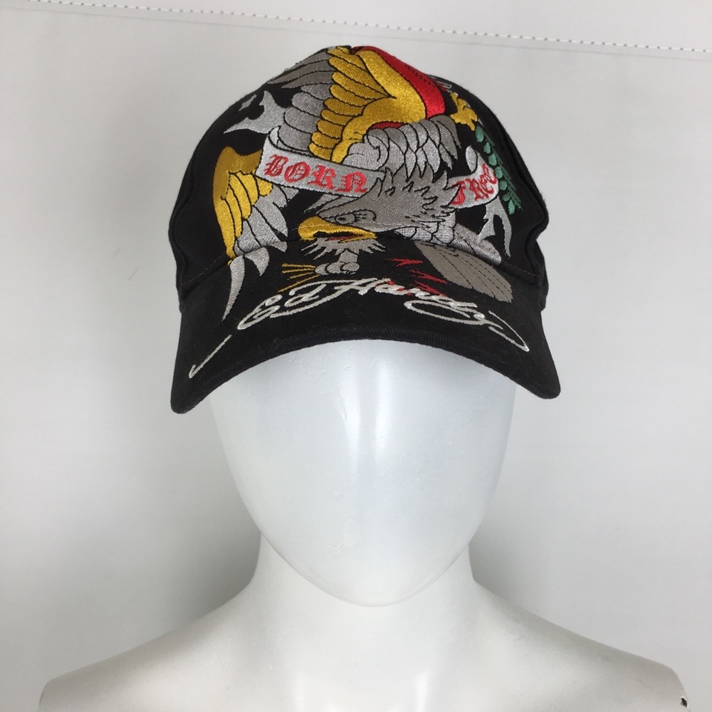 Ed Hardy NYC Eagle Hat Embroidered Trucker Hat Born Free NEW NWT Black